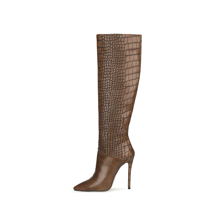 Crocodile Print Stiletto Boots