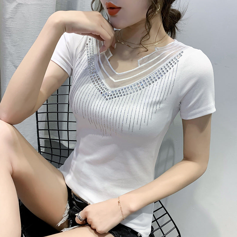 Mesh V-neck T-shirt