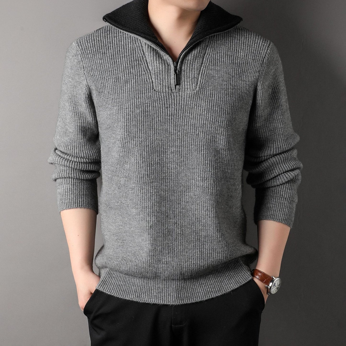 Jacquard Lapel Sweater