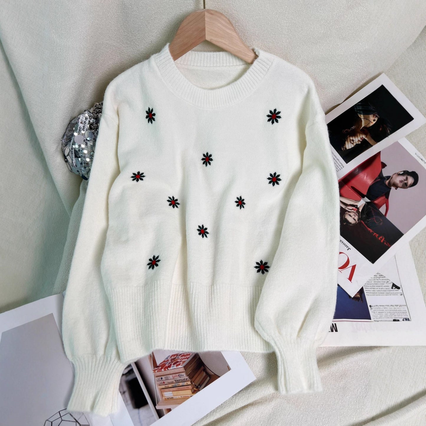 Embroidered Flower Sweater