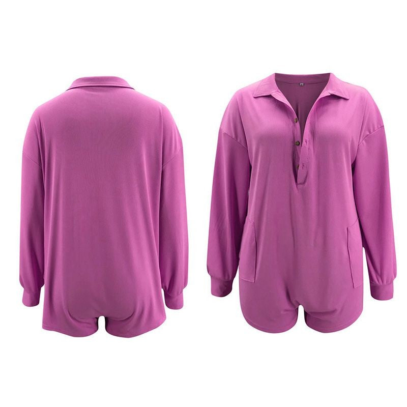 Long Sleeve Pocket Jumpsuit Casual