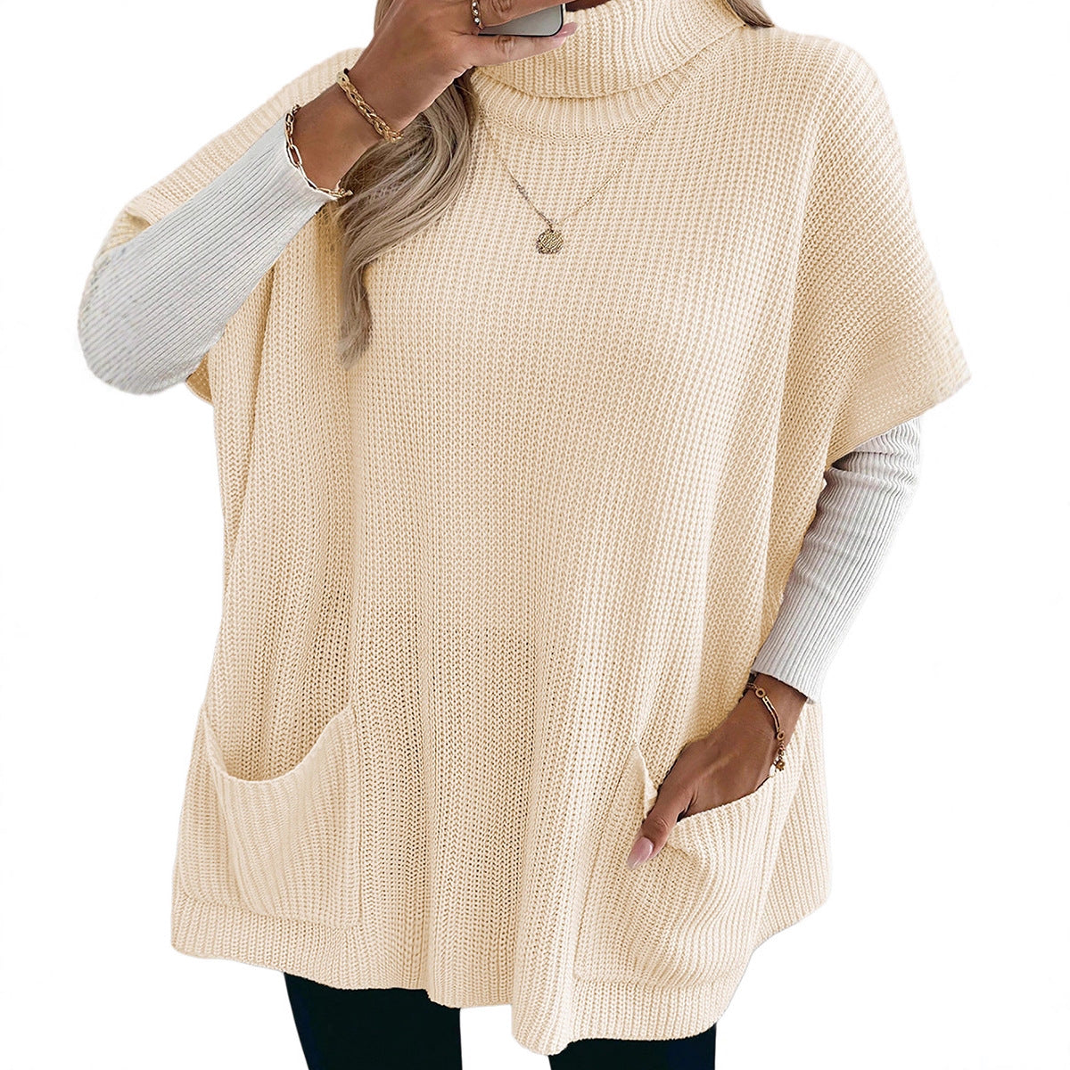 Long High-neck Sweater with pockets