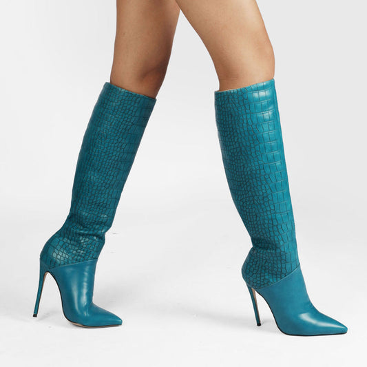 Crocodile Print Stiletto Boots