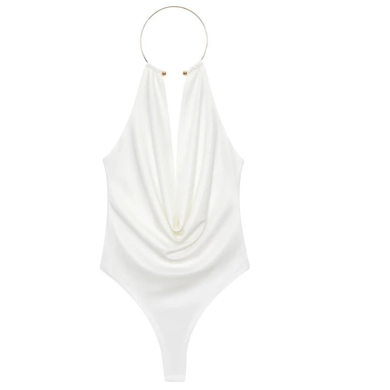 Backless Sexy Metal Halter Sleeveless Blouse