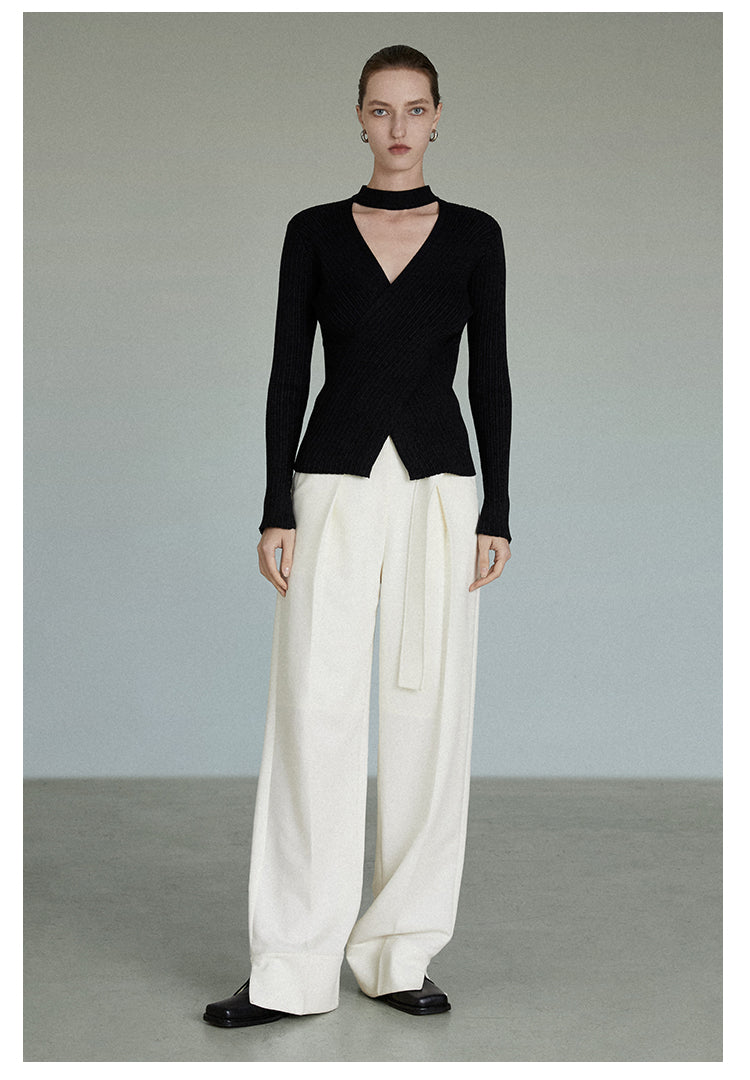 Women's Black V-neck Halterneck Sweater