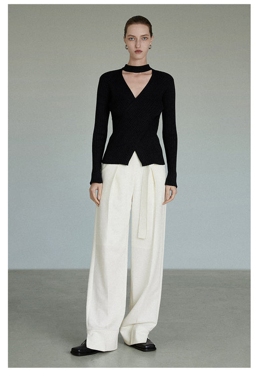 Women's Black V-neck Halterneck Sweater