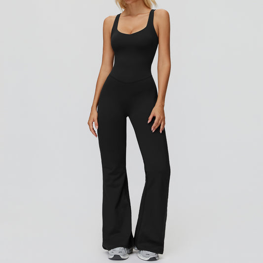 Cross Back Micro-pull Wide-leg Jumpsuit Running Sports Workout Clothes For Women