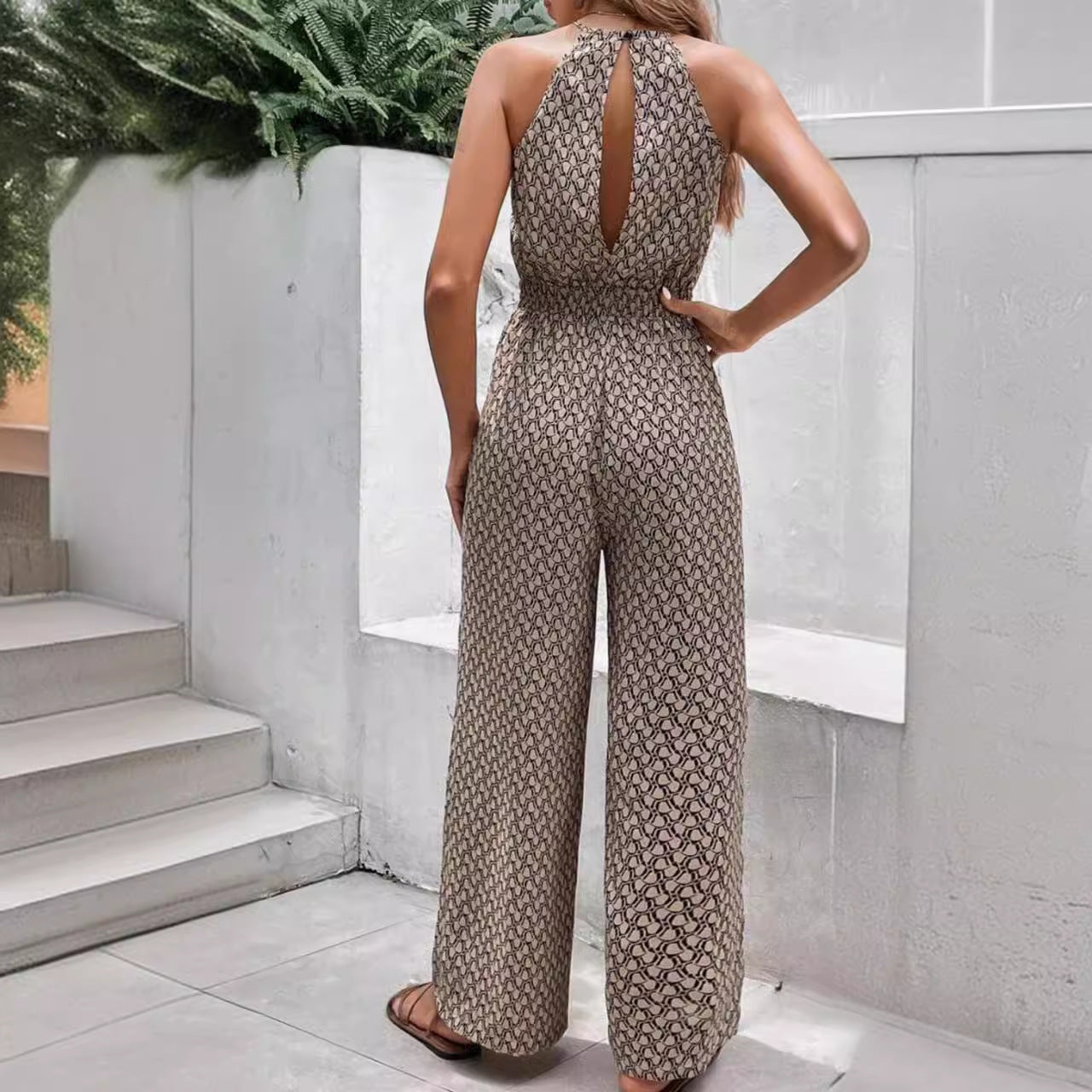 Casual Sleeveless Leopard Jumpsuit