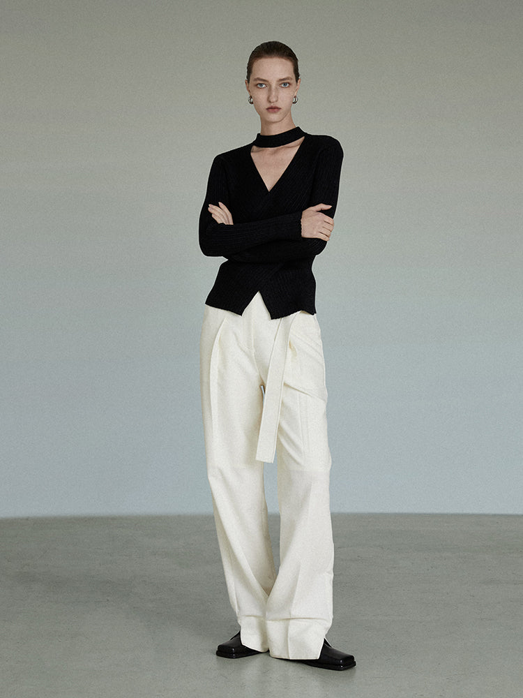 Women's Black V-neck Halterneck Sweater