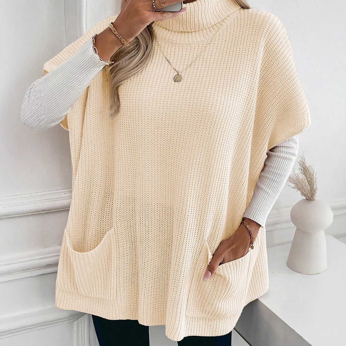 Long High-neck Sweater with pockets