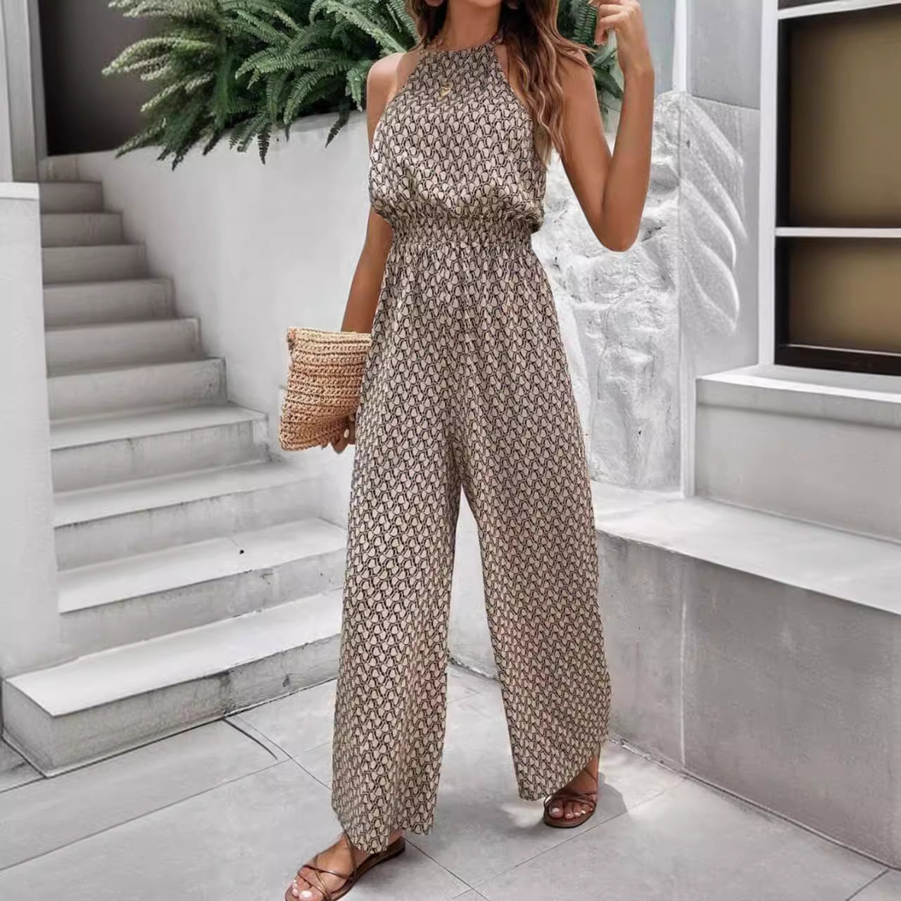 Casual Sleeveless Leopard Jumpsuit
