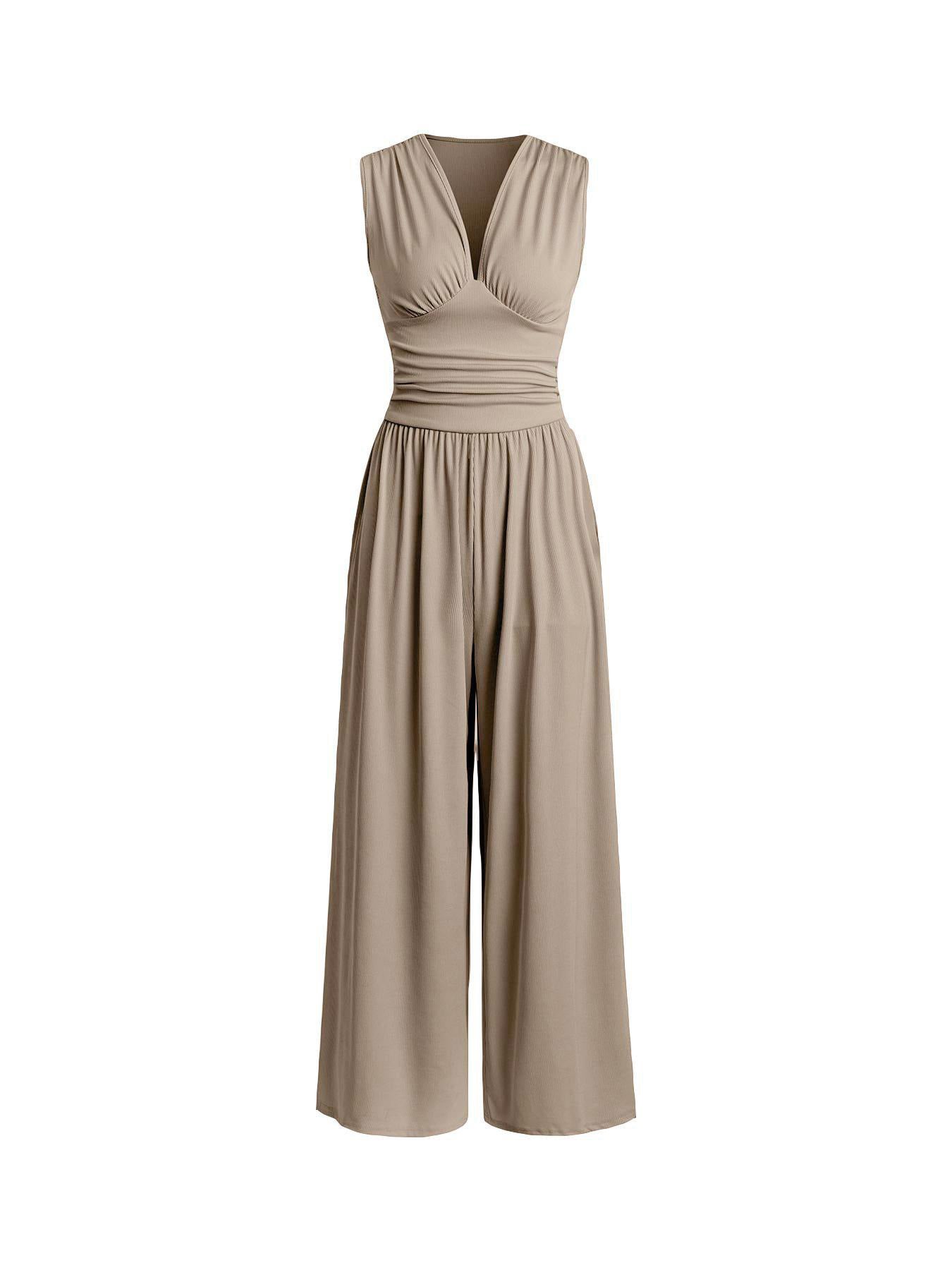 Sleeveless Knitted Jumpsuit Loose Wide-leg Pants