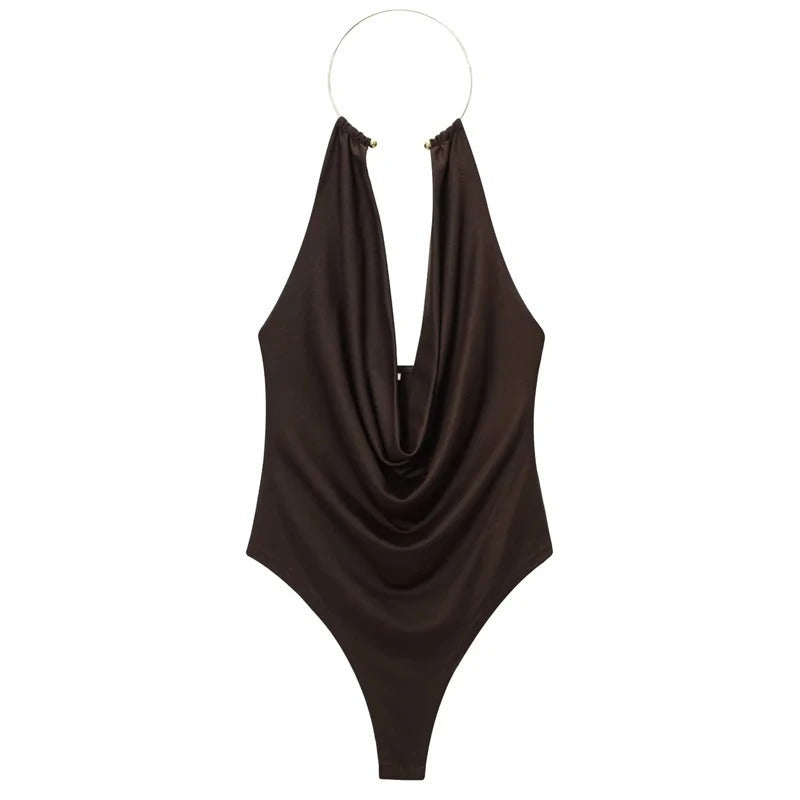 Backless Sexy Metal Halter Sleeveless Blouse