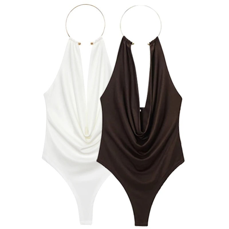 Backless Sexy Metal Halter Sleeveless Blouse