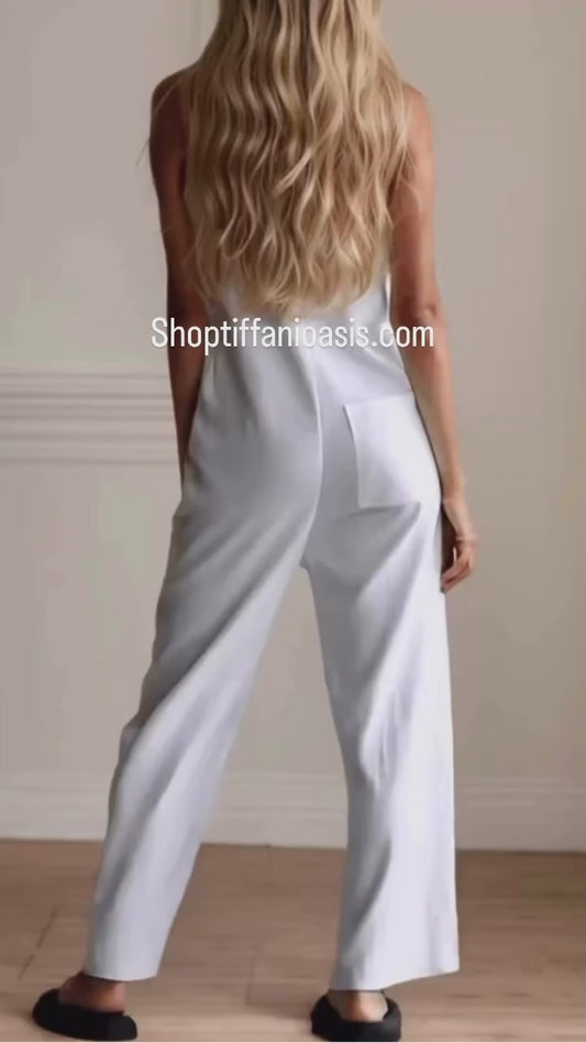 Fashion Loose Sleeveless Single-breasted Wide-leg Pants